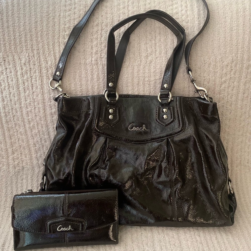 Vintage Coach Black Shoulder Bag & matching Wallet